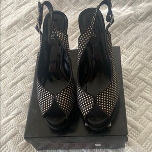 Cami NYC Black and White Heels with Mesh Design
